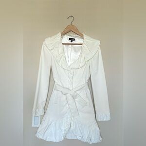 Bebe Ruching Detail Trench Coat Ruffle, size XS